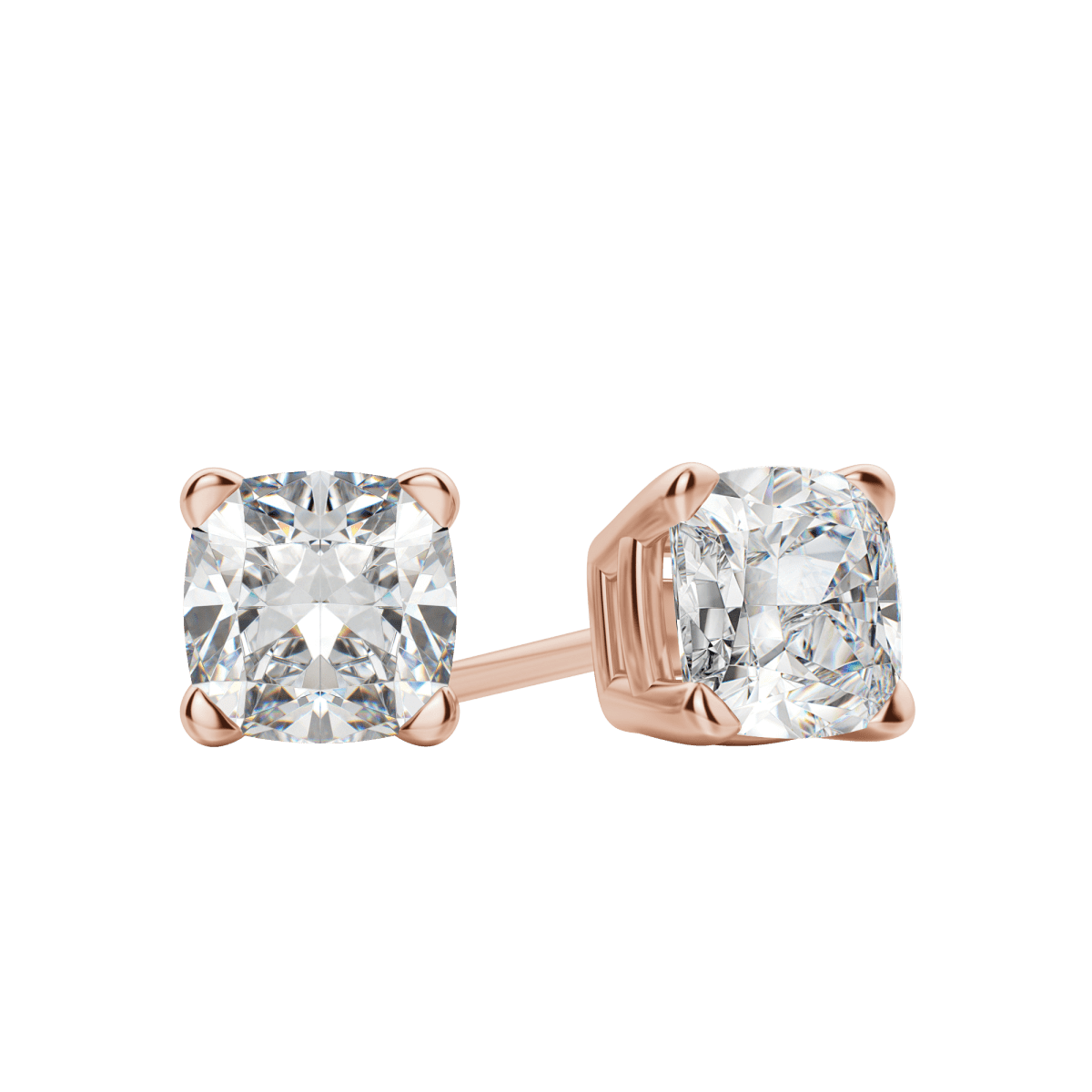 2.0 TCW Cushion Cut Lab-Grown Diamond Stud Earrings in Gold