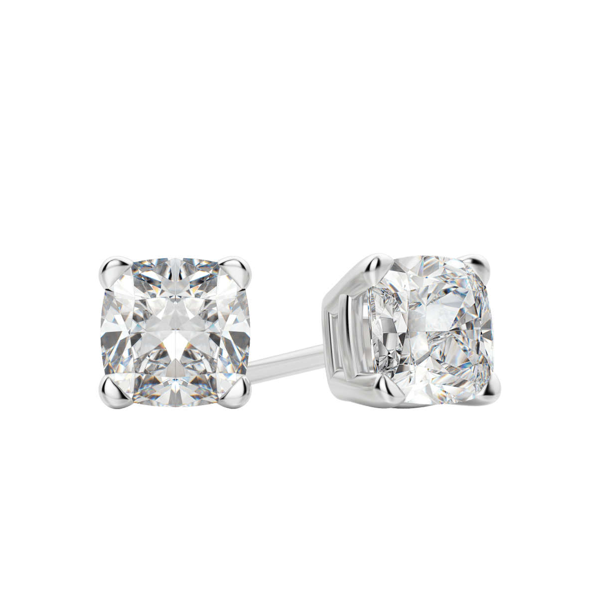 2.0 TCW Cushion Cut Lab-Grown Diamond Stud Earrings in Gold