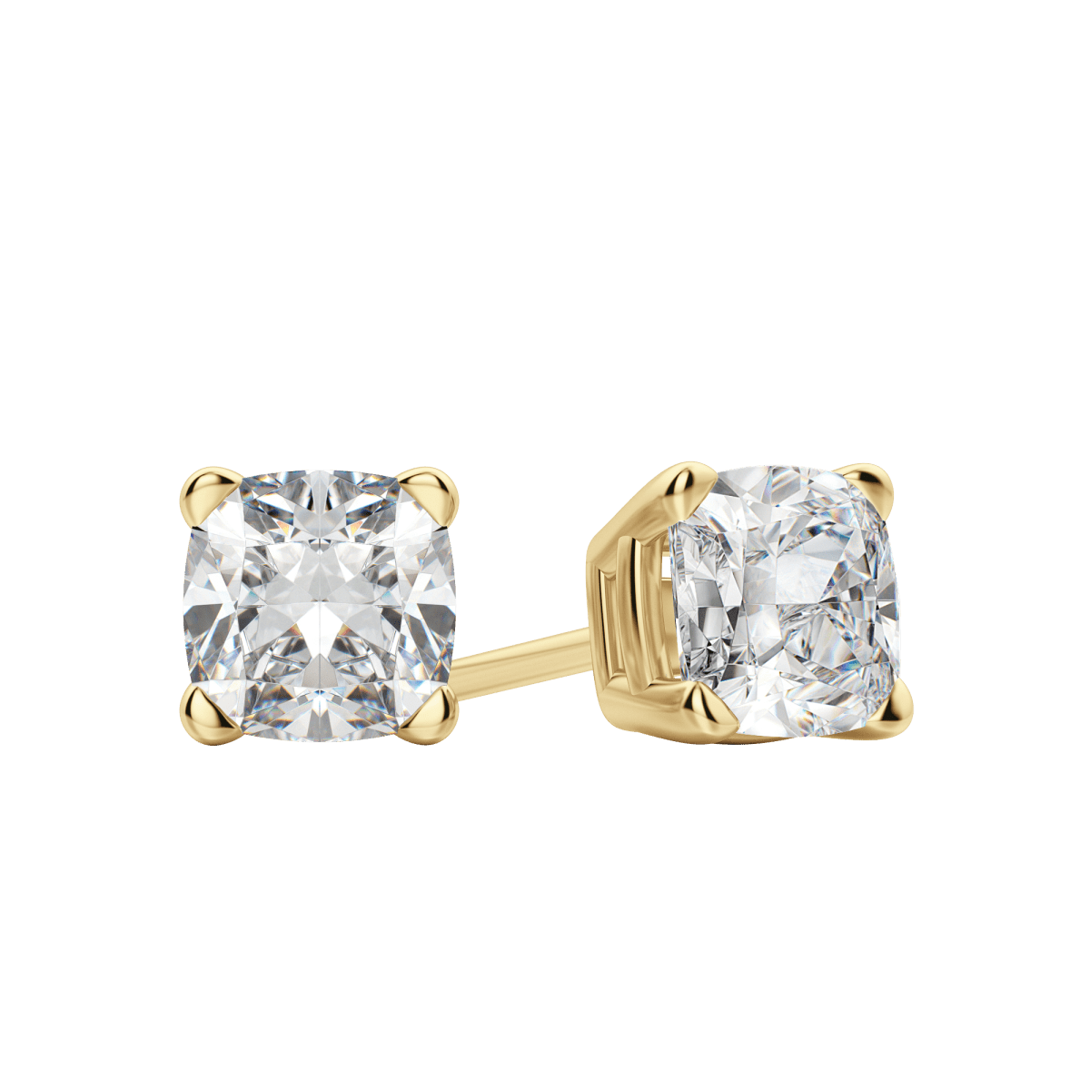 2.0 TCW Cushion Cut Lab-Grown Diamond Stud Earrings in Gold