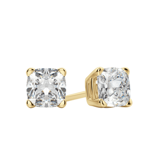 2.0 TCW Cushion Cut Lab-Grown Diamond Stud Earrings in Gold