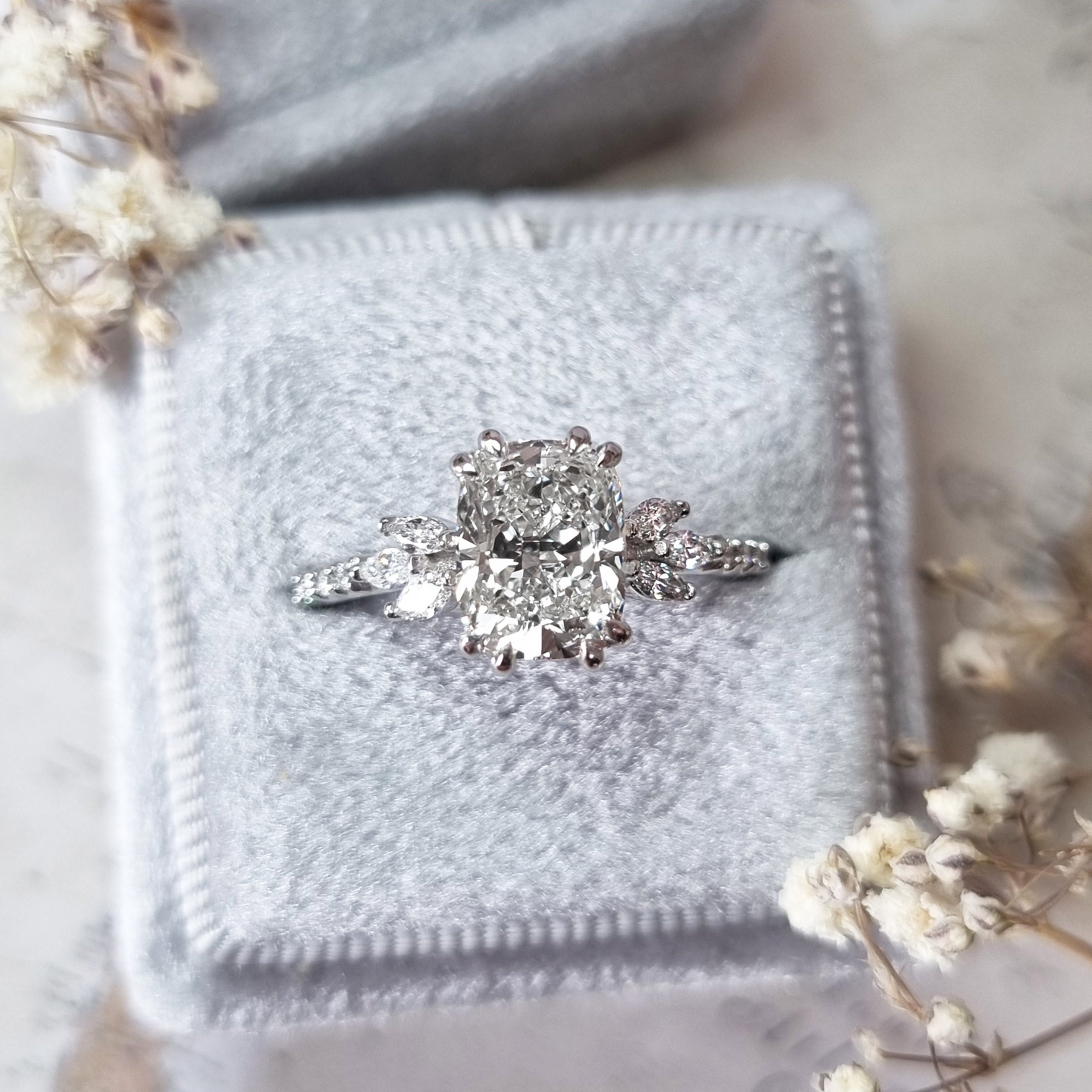 Radiant Elegance: 2.08 CT Cushion Lab-Grown Diamond Pave Engagement Ring