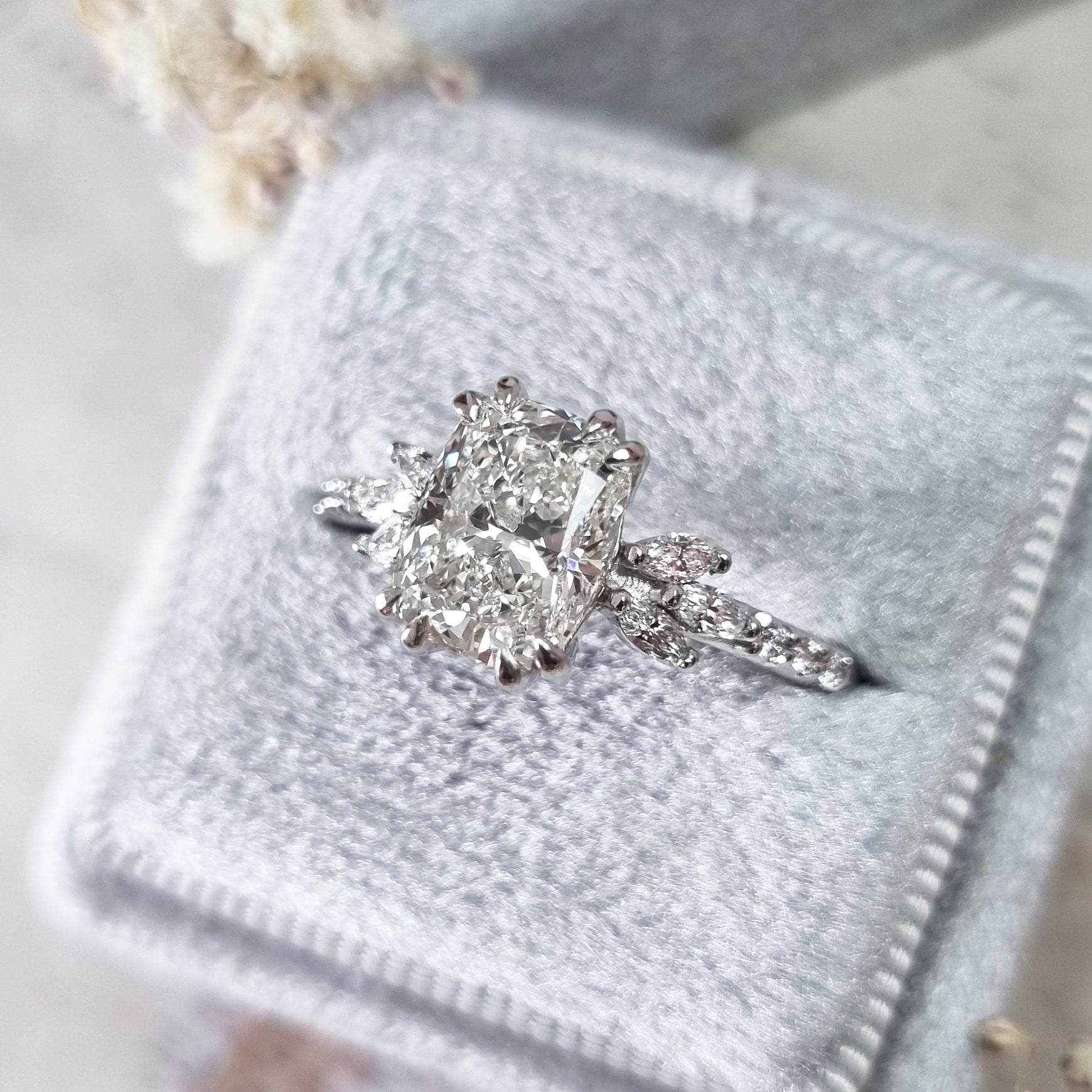 Radiant Elegance: 2.08 CT Cushion Lab-Grown Diamond Pave Engagement Ring