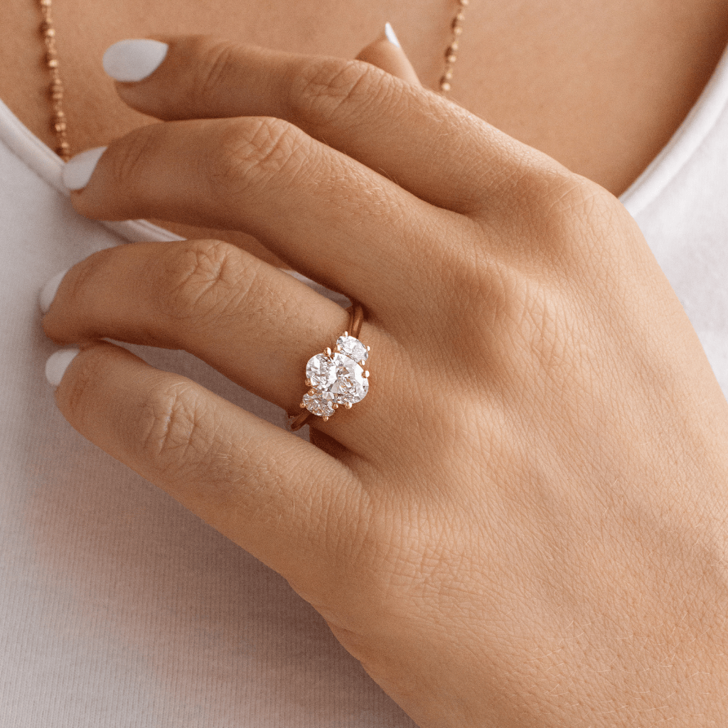 Three Stone with Hidden Details-Oval Lab Grown Diamond Engagement Ring