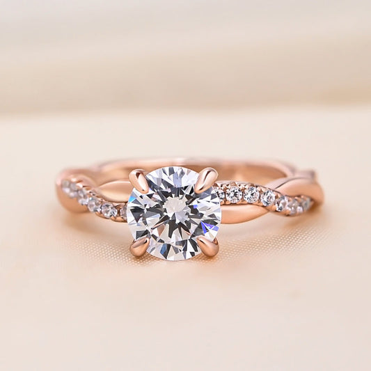 1.25 CT Round Lab-Grown Diamond Twisted Shank Pave Engagement Ring