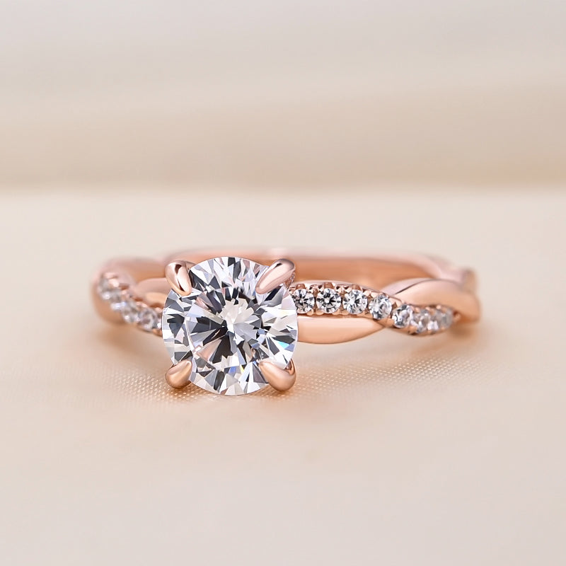 1.25 CT Round Lab-Grown Diamond Twisted Shank Pave Engagement Ring