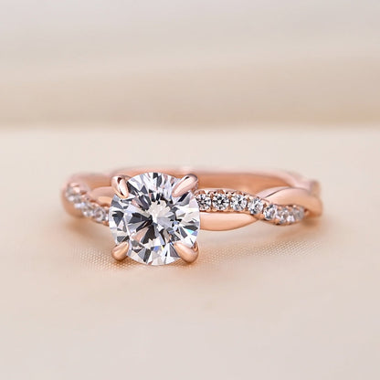 1.25 CT Round Lab-Grown Diamond Twisted Shank Pave Engagement Ring 3