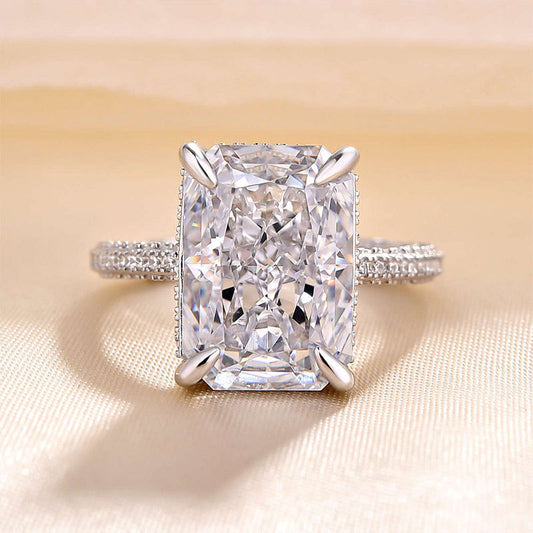 7 Carat Radiant Lab-Grown Diamond Hidden Halo Pave Engagement Ring