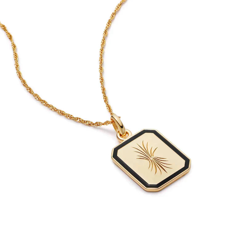 Gold Bordered Bold Engraved Enamel Necklace