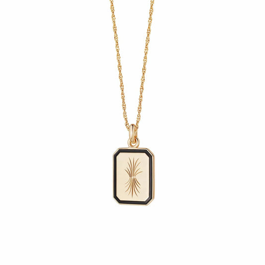 Gold Bordered Bold Engraved Enamel Necklace