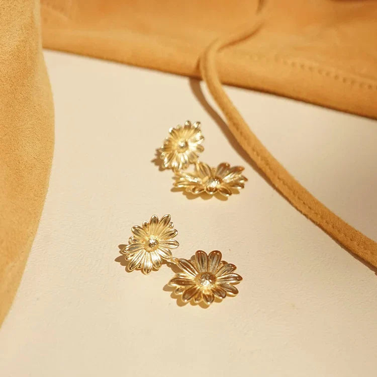 Golden Bloom Double Daisy Earrings