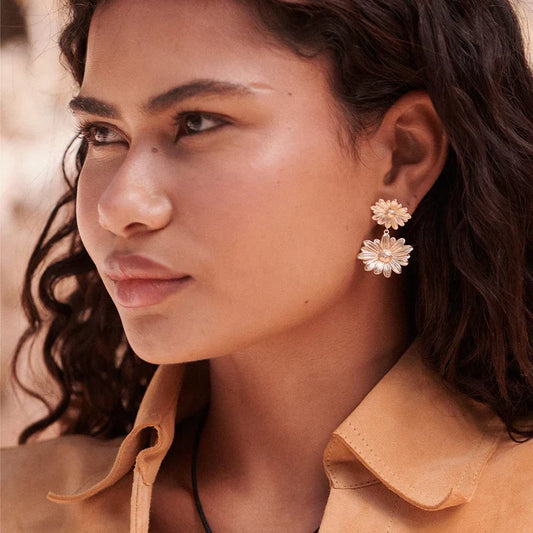 Golden Bloom Double Daisy Earrings