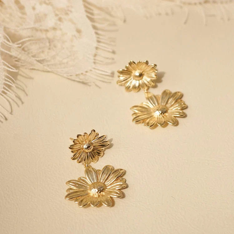 Golden Bloom Double Daisy Earrings