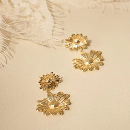 Golden Bloom Double Daisy Earrings 3