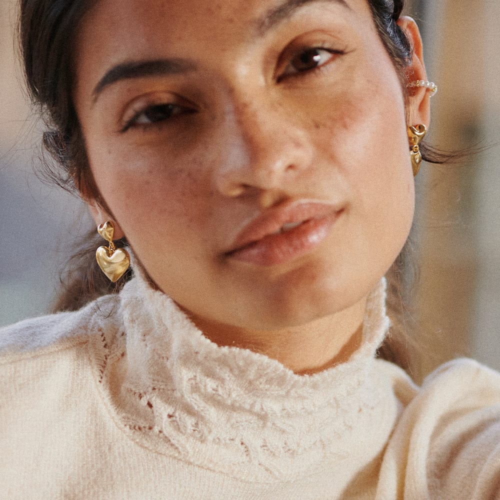 Golden Heart Duo Drop Earrings 3