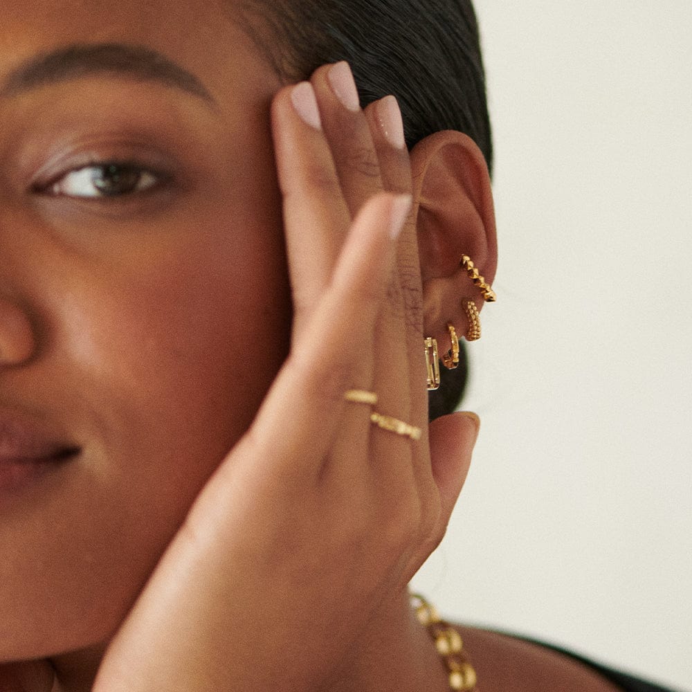 Mini Ball Huggie Hoop Earrings, Gold 4