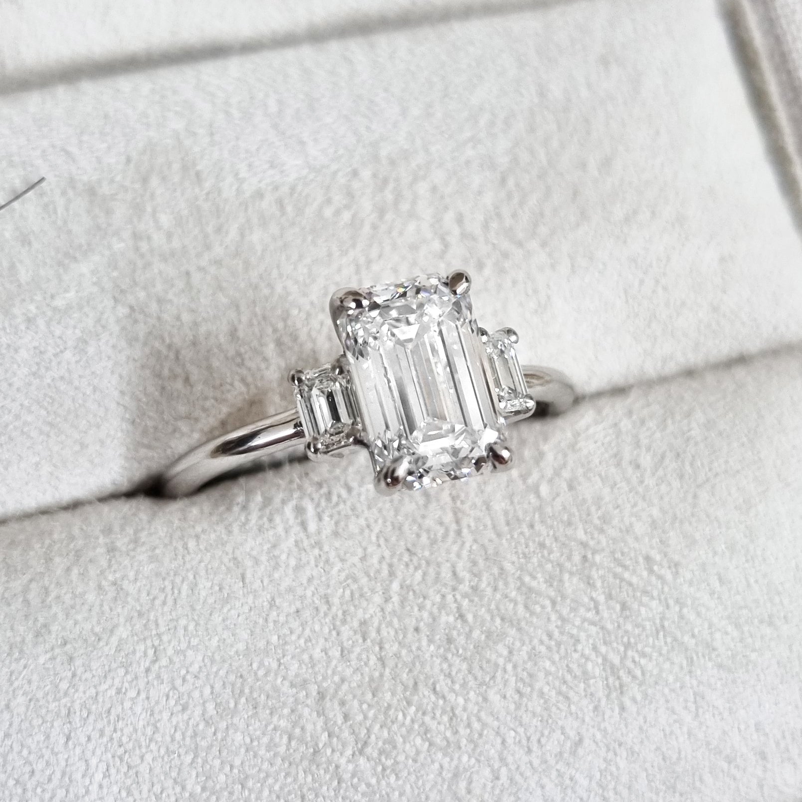 2.29 CT Emerald Cut Lab-Grown Diamond Trio Engagement Ring