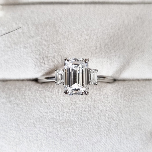 2.29 CT Emerald Cut Lab-Grown Diamond Trio Engagement Ring