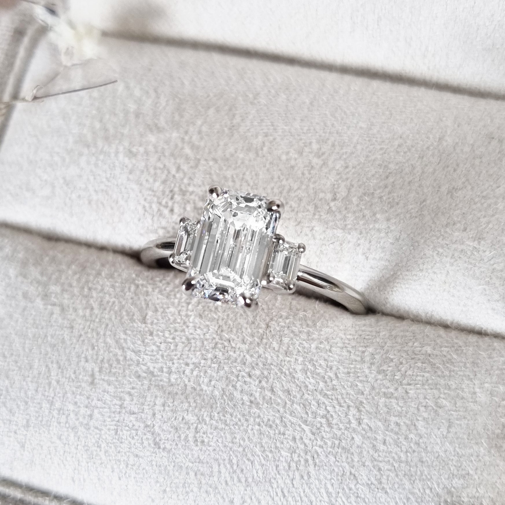 2.29 CT Emerald Cut Lab-Grown Diamond Trio Engagement Ring