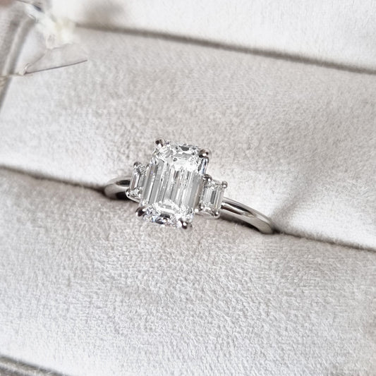 2.29 CT Emerald Cut Lab-Grown Diamond Trio Engagement Ring