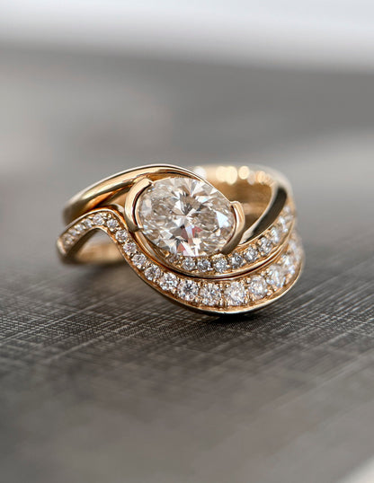 Solitaire Rapture & Pave Band- Oval Lab Grown Diamond Bridal Set