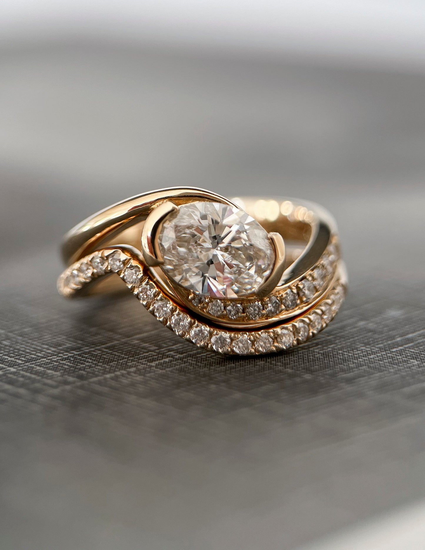 Solitaire Rapture & Pave Band- Oval Lab Grown Diamond Bridal Set