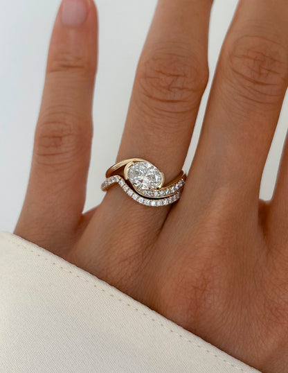 Solitaire Rapture & Pave Band- Oval Lab Grown Diamond Bridal Set