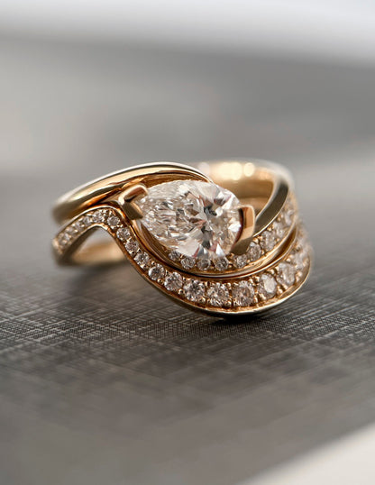 Solitaire Rapture & Pave Band- Oval Lab Grown Diamond Bridal Set