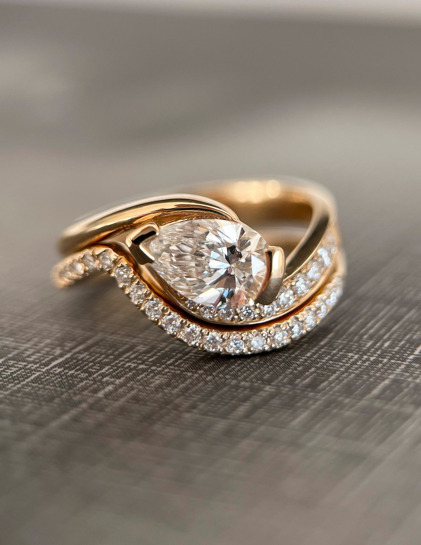 Solitaire Rapture & Pave Band- Oval Lab Grown Diamond Bridal Set