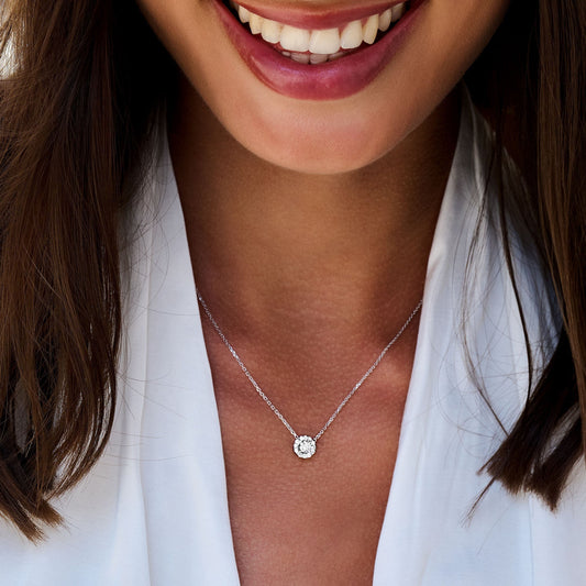 Radiant Halo Necklace with 0.67 TCW Round Lab-Grown Diamonds