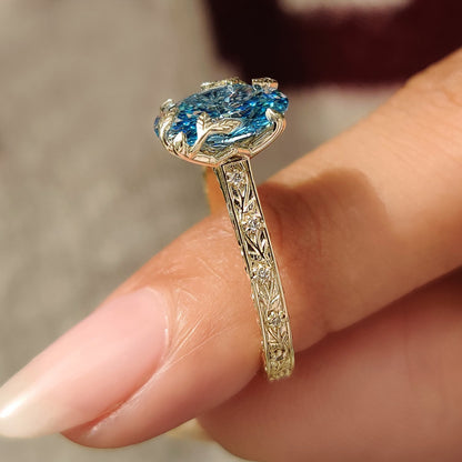 Nature Inspired-2.0 CT Blue Oval Lab Grown Diamond Engagement Ring