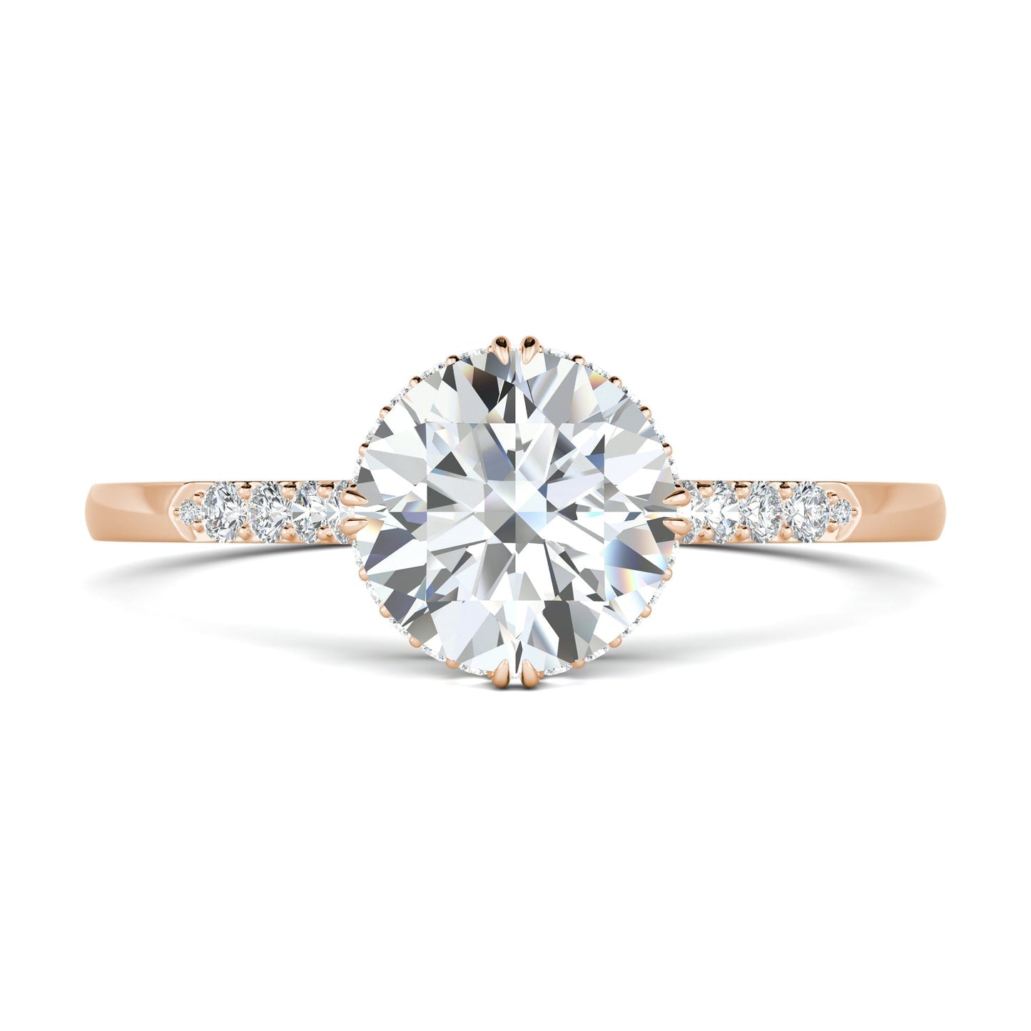 0.7 CT Round Cut Pave CVD F/VS1 Diamond Engagement Ring 14