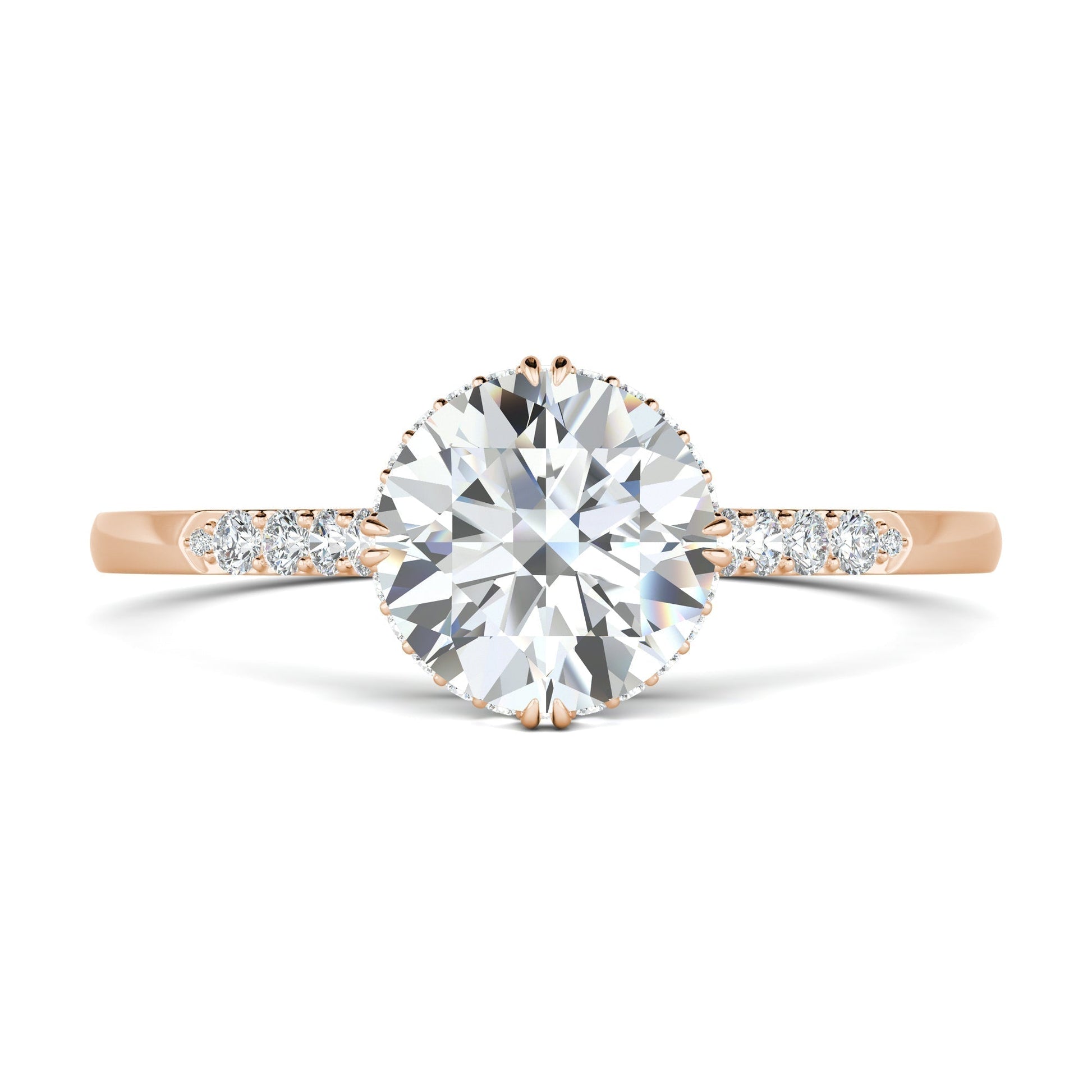 0.7 CT Round Cut Pave CVD F/VS1 Diamond Engagement Ring 14
