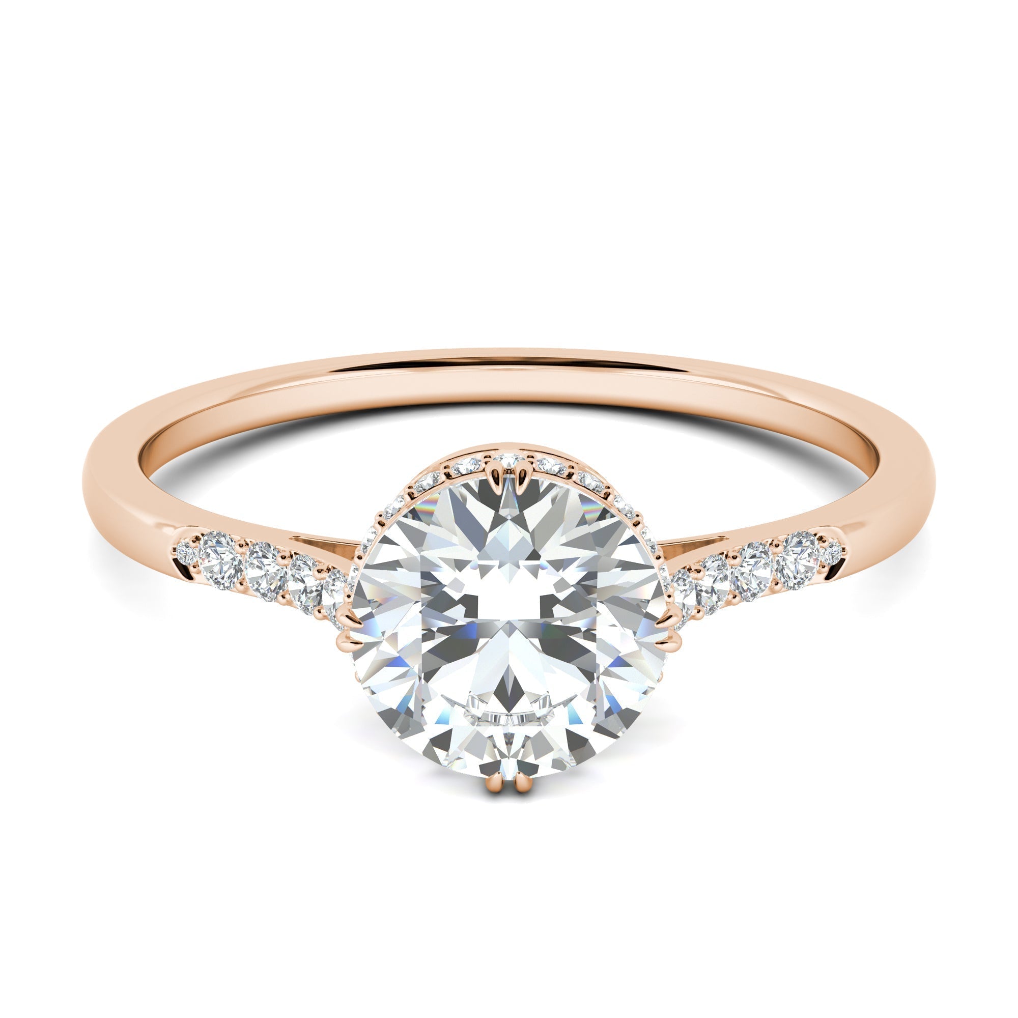 0.7 CT Round Lab-Grown Diamond Hidden Halo Gold Engagement Ring 10