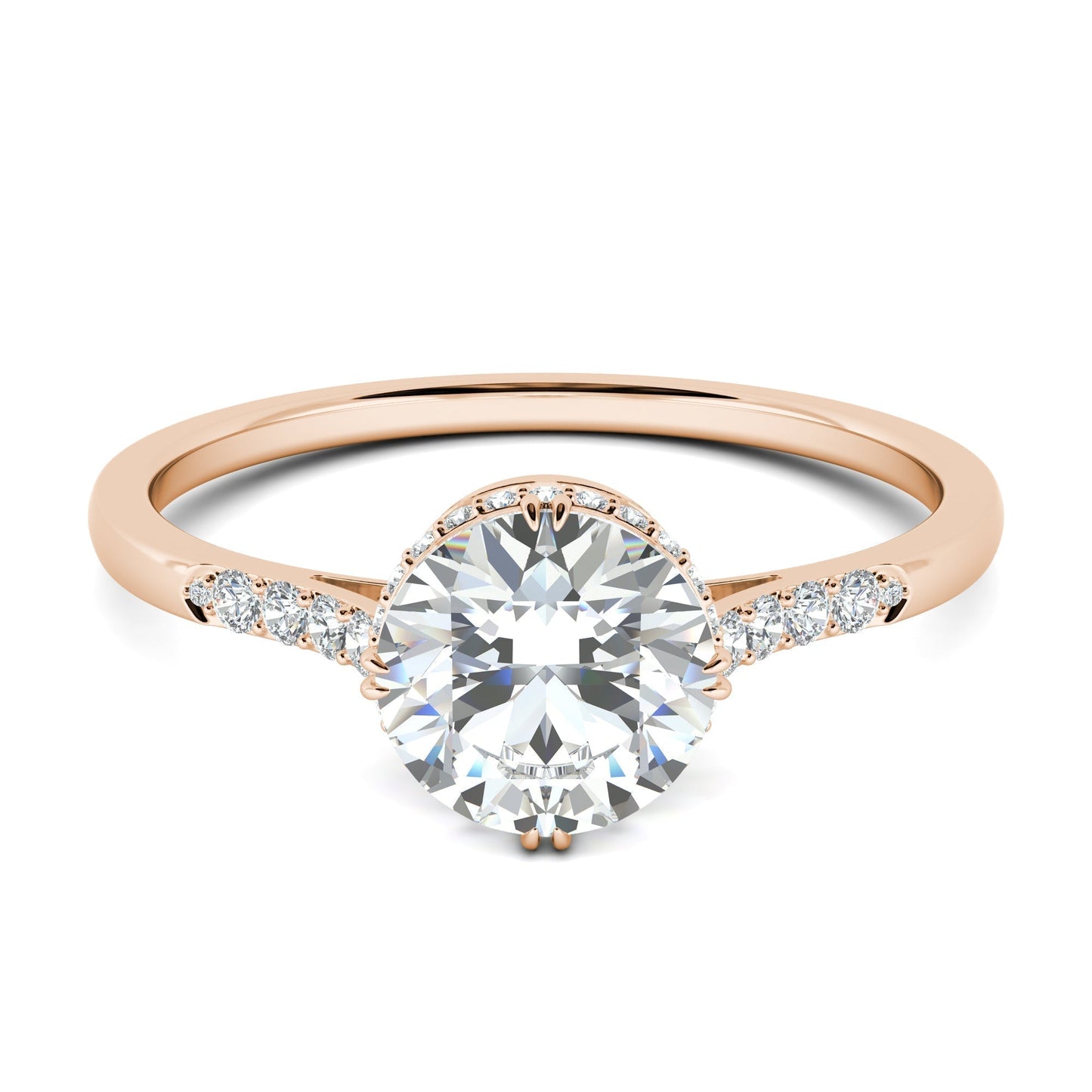 0.7 CT Round Cut Pave CVD F/VS1 Diamond Engagement Ring 13