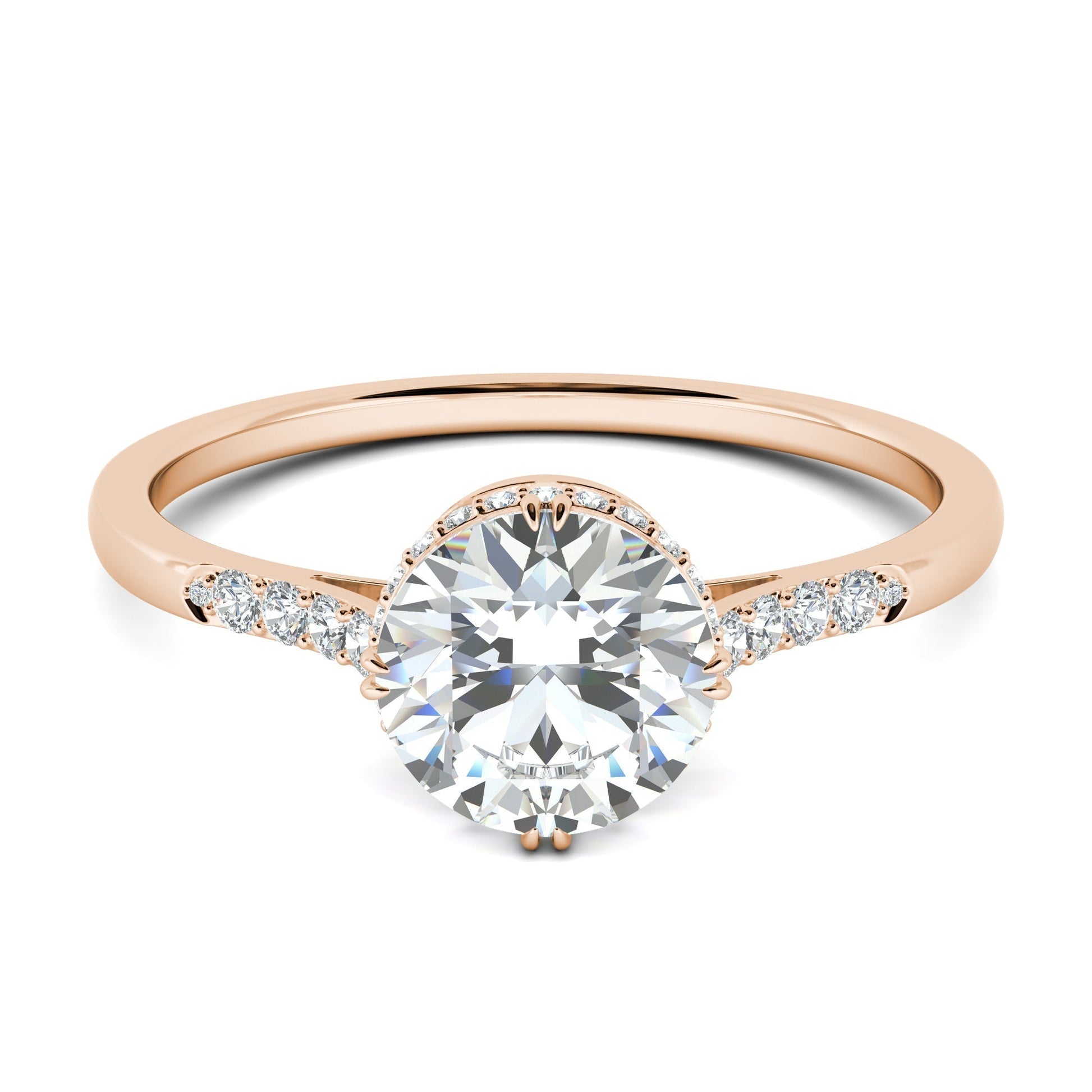 0.7 CT Round Cut Pave CVD F/VS1 Diamond Engagement Ring 13