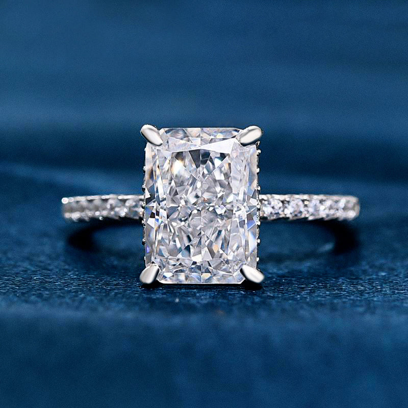 3.33 CT Radiant Lab-Grown Diamond Hidden Halo Pave Engagement Ring