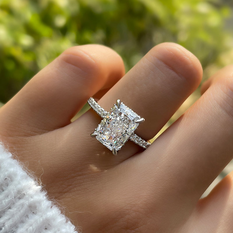 3.33 CT Radiant Lab-Grown Diamond Hidden Halo Pave Engagement Ring