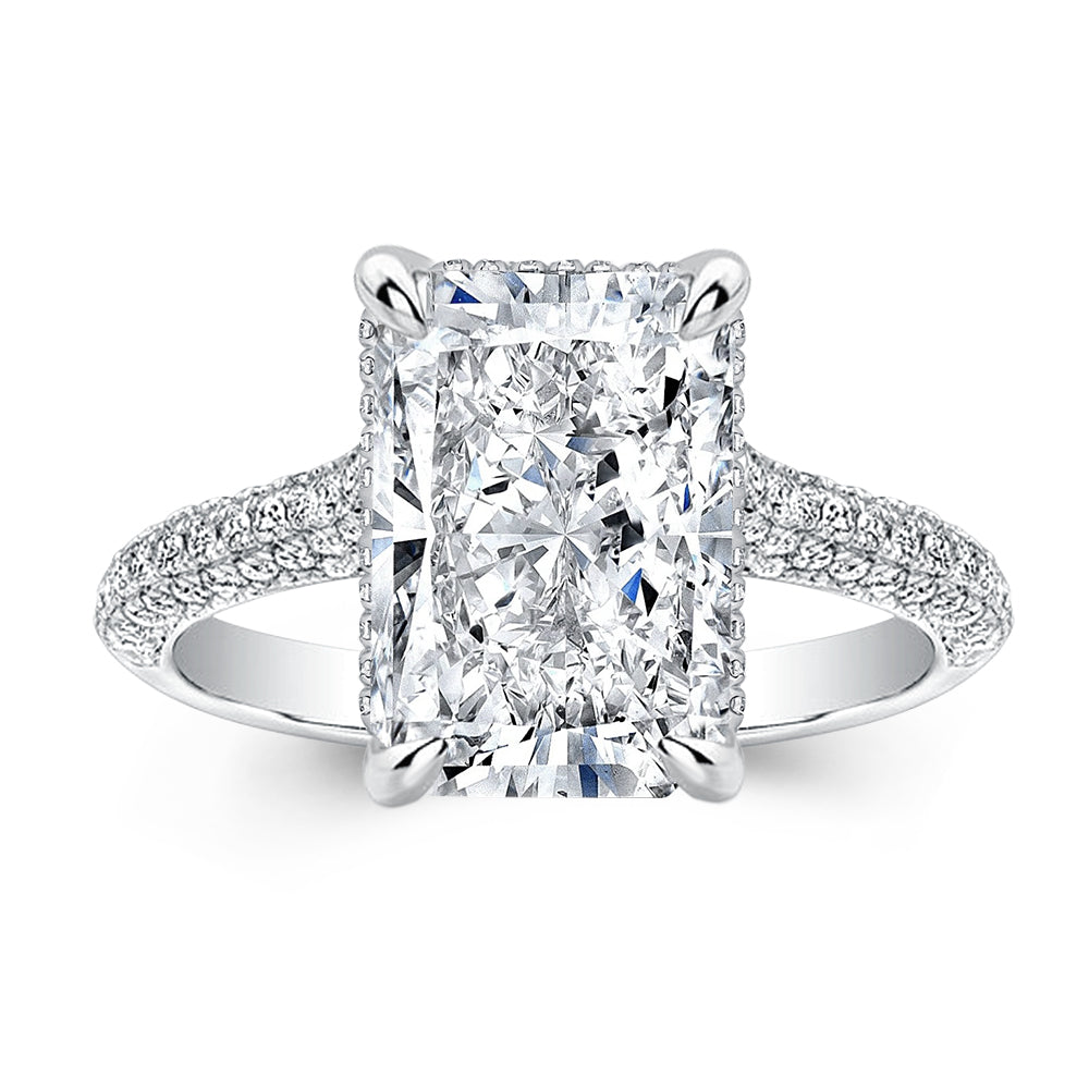 7 Carat Radiant Lab-Grown Diamond Hidden Halo Pave Engagement Ring