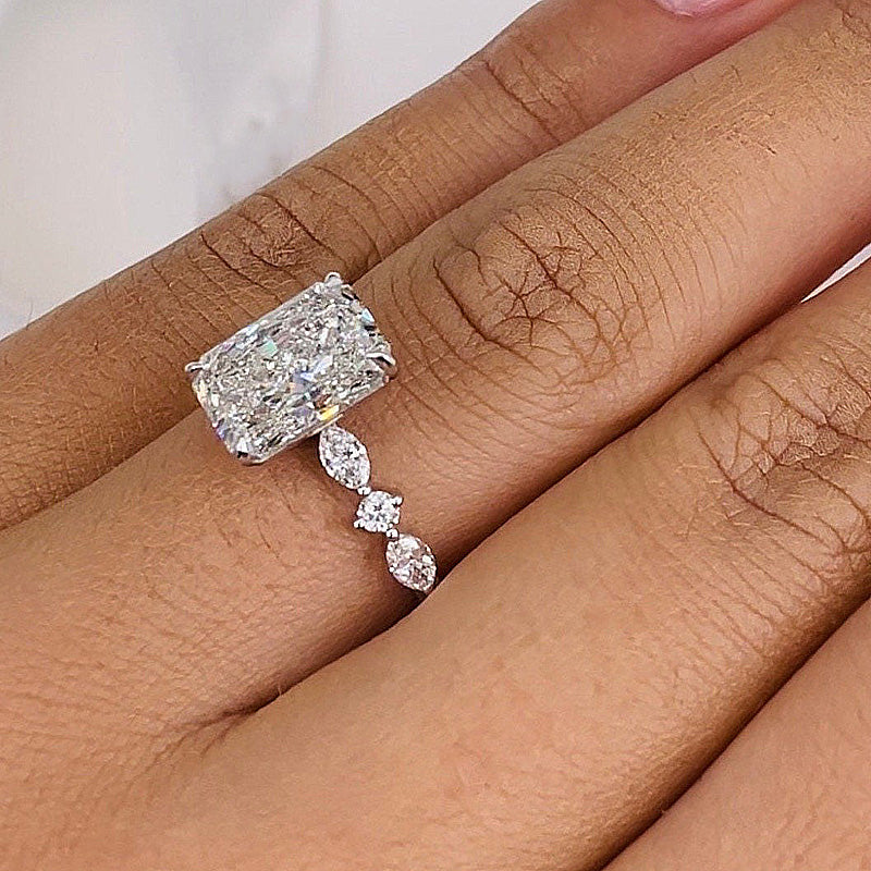 3.5 CT Radiant Lab-Grown Diamond Pave Engagement Ring