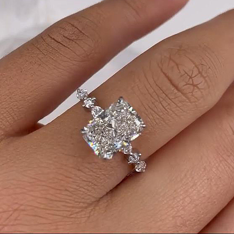 3.5 CT Radiant Lab-Grown Diamond Pave Engagement Ring