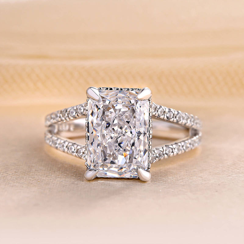 4 CT Radiant Cut Lab-Grown Diamond Hidden Halo Split Shank Engagement Ring