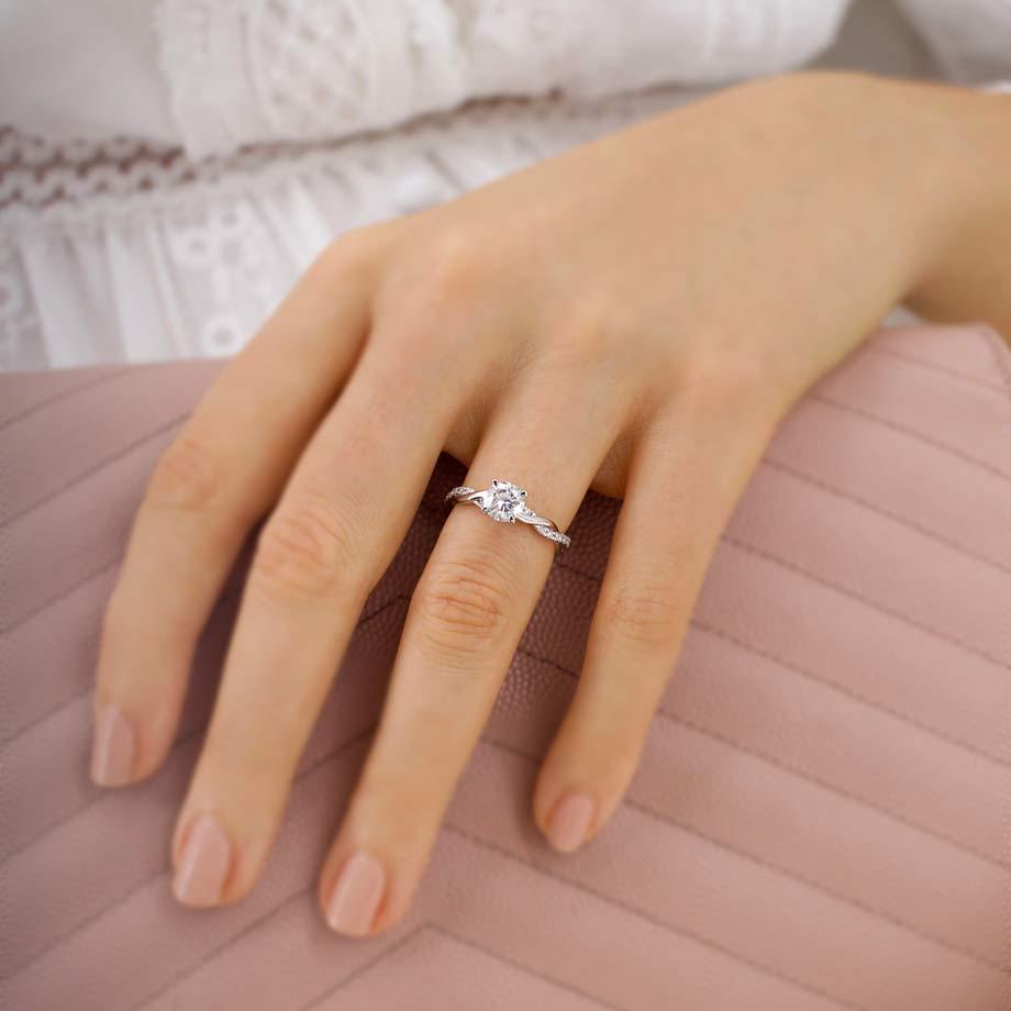 0.75 CT Round Lab Grown Diamond Twisted Pave Engagement Ring 5