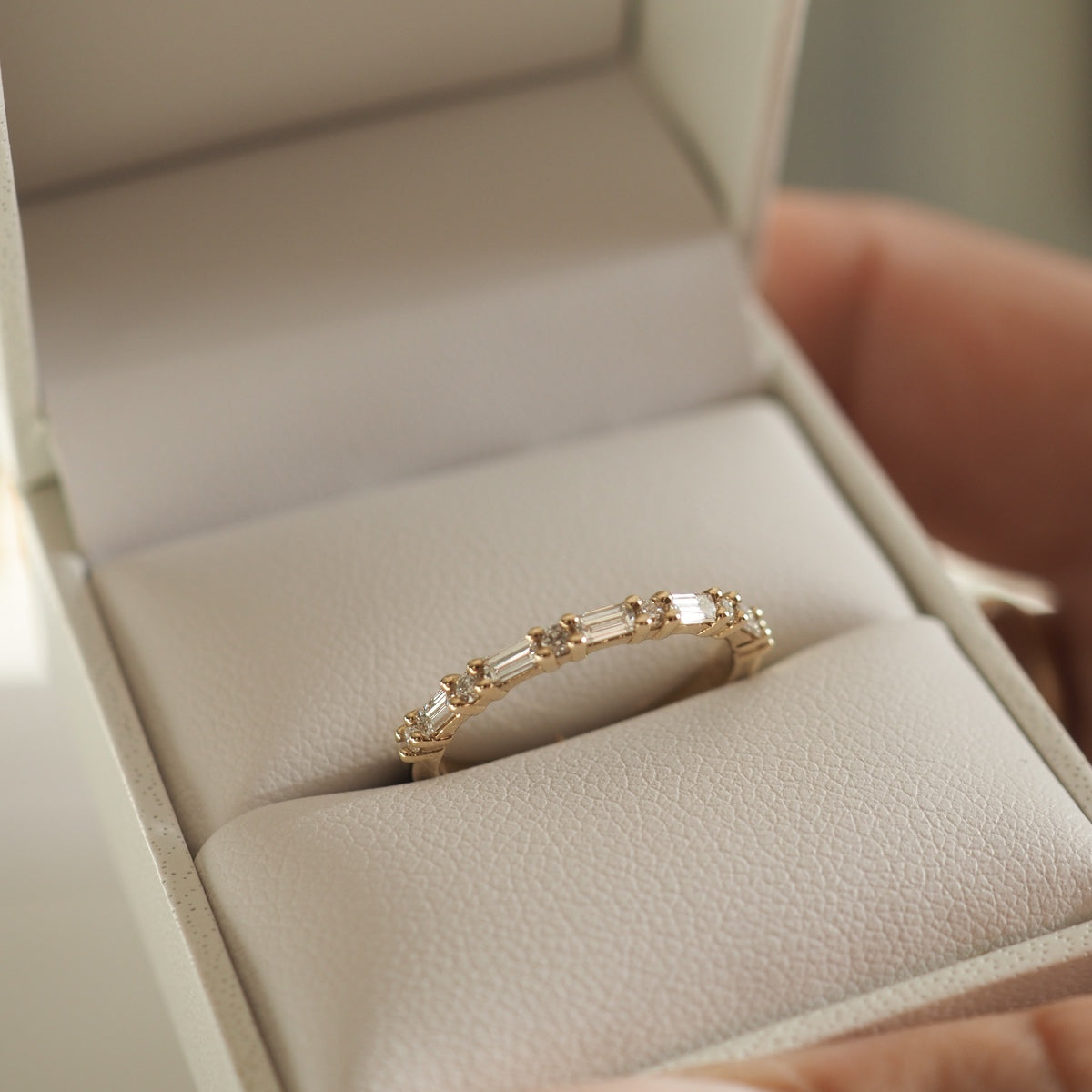 0.50 TCW Baguette & Round Lab Grown Diamond Wedding Band in Elegant Gold Setting