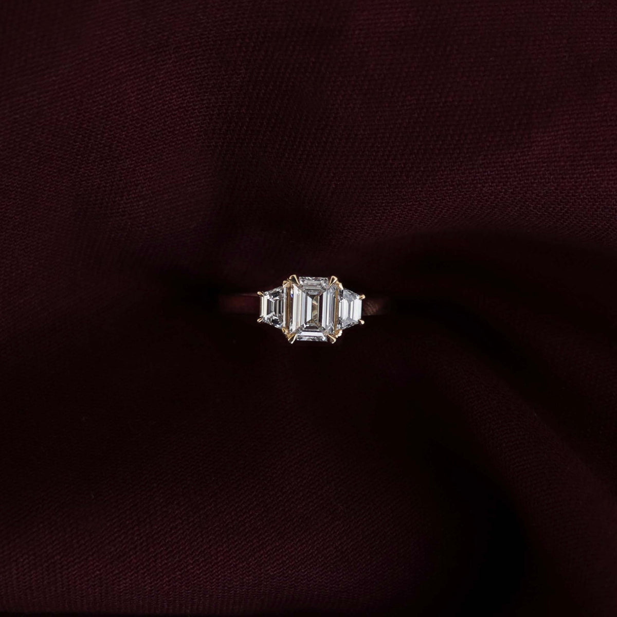 Three Stone Cathedral-Emerald Lab Grown Diamond Engagement Ring