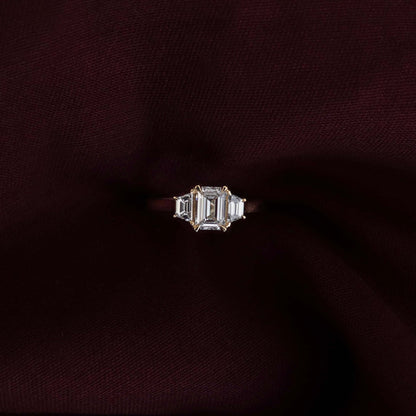 Three Stone Cathedral-Emerald Lab Grown Diamond Engagement Ring