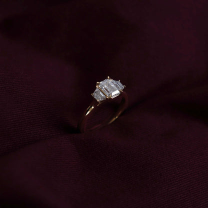 Three Stone Cathedral-Emerald Lab Grown Diamond Engagement Ring