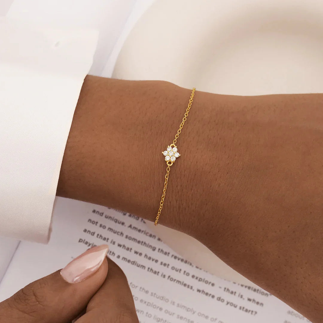 Dazzling 0.05 TCW Round Lab-Grown Diamond Floral Gold Bracelet