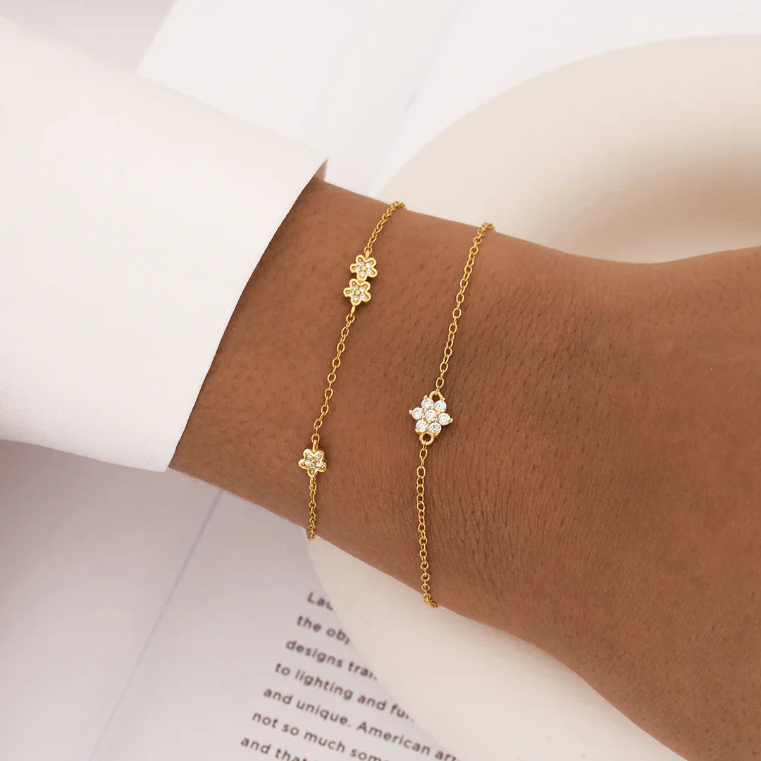 Dazzling 0.05 TCW Round Lab-Grown Diamond Floral Gold Bracelet