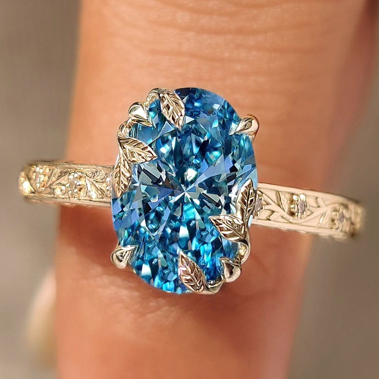 Nature Inspired-2.0 CT Blue Oval Lab Grown Diamond Engagement Ring