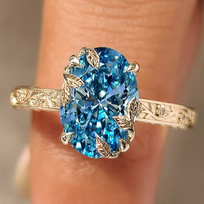 Nature Inspired-2.0 CT Blue Oval Lab Grown Diamond Engagement Ring